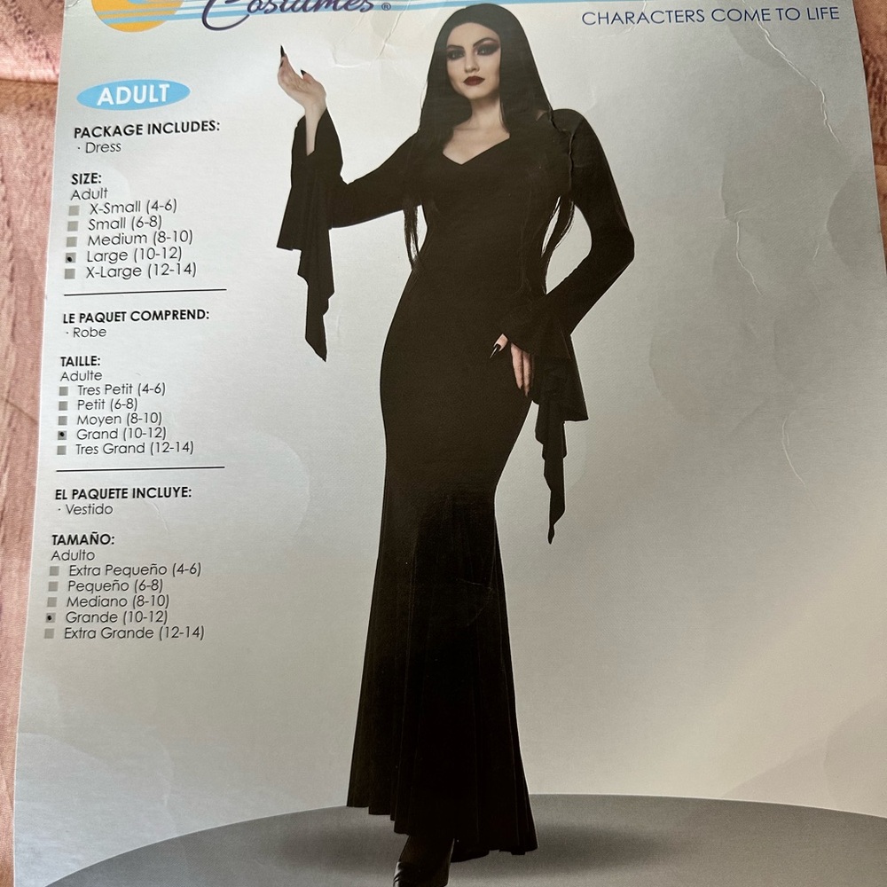 Morticia Addams Dress Adult Halloween Costume Size L